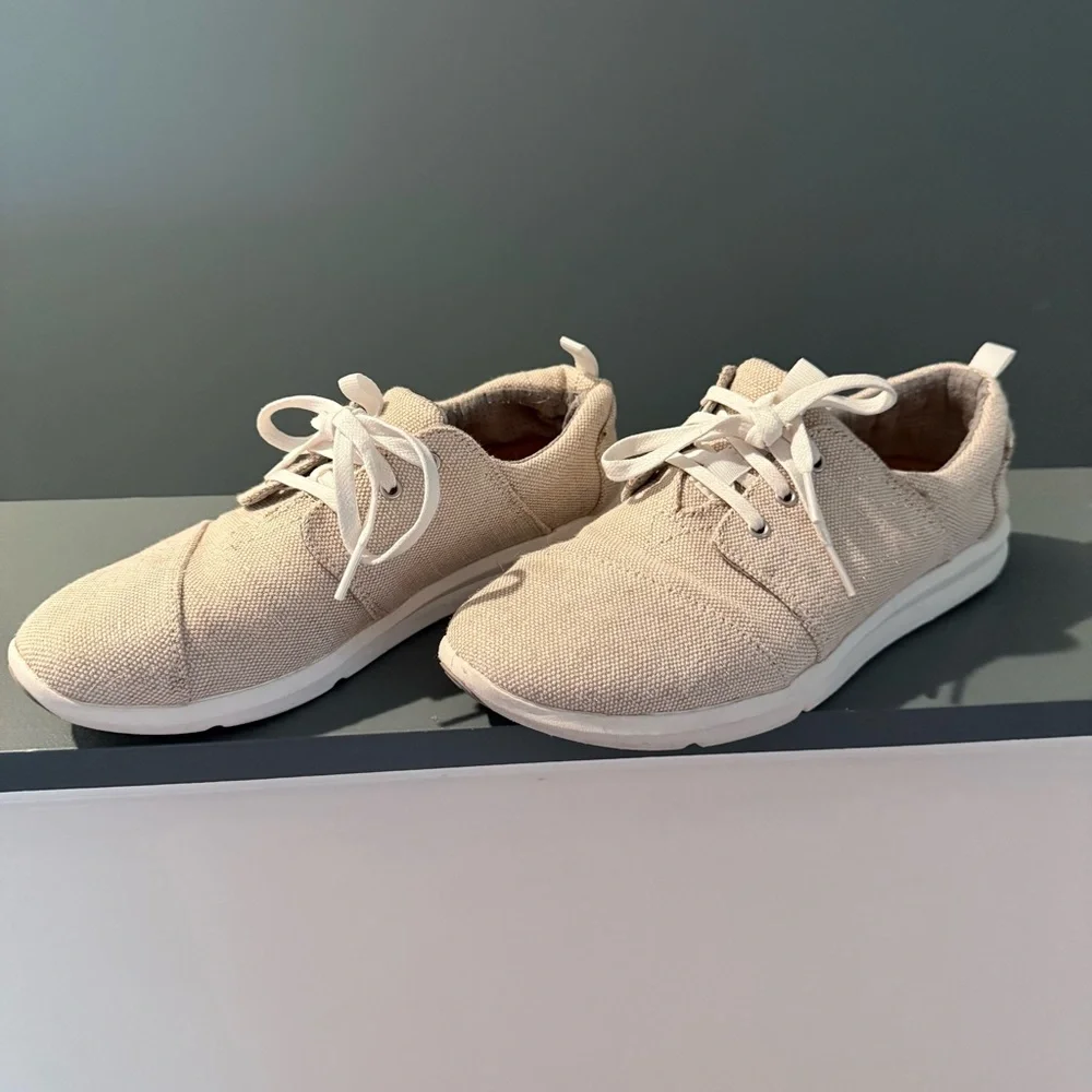 Toms Womens Del Rey Sneakers Metallic Beige Linen Size 8
